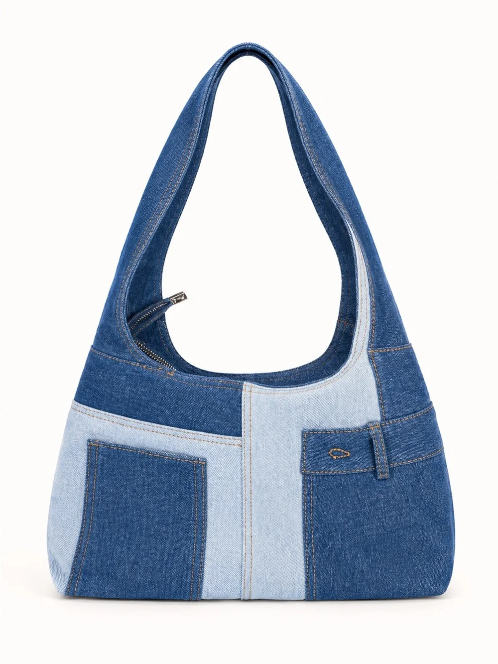 Denim Patchwork Hobo Bag - Blue